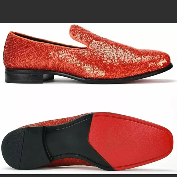 Mens Loafers Orange with Sequins